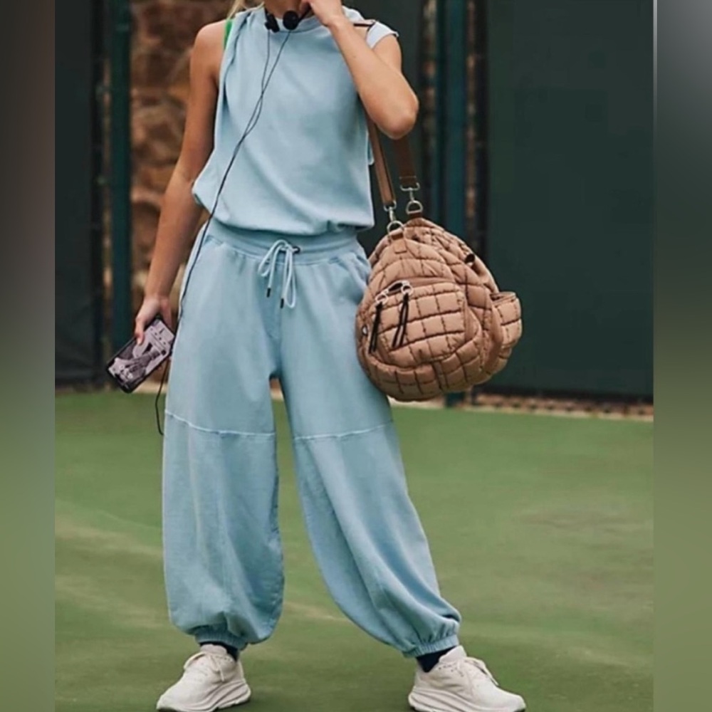 Free People Light Blue Sleeveless Jogger Jumpsuit - Picture 2 of 7